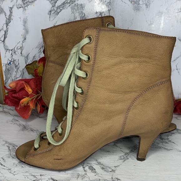 Ash Iggy Lace Up Peep Toe Tan Leather Ankle Booties - Picture 7 of 14